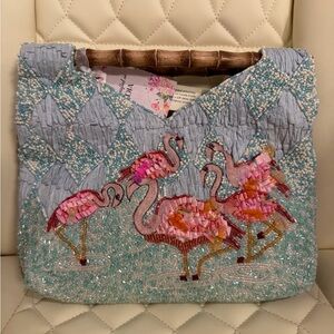 Chic Flamingo Embroidered Tote Bag